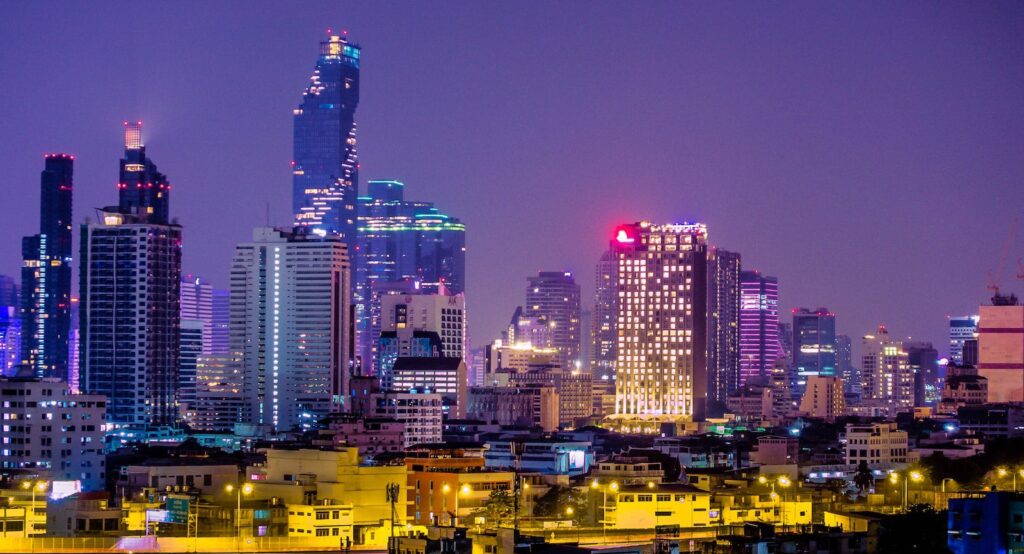 city with high-rise buildings at night time