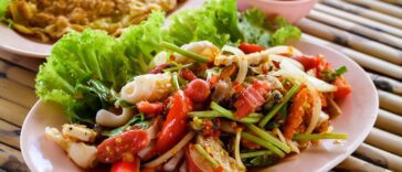 Sliced Vegetable and Cooked Food on White Ceramic Plate