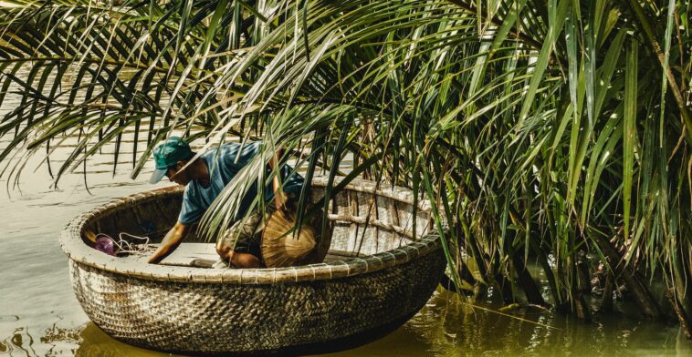 man in brown wicker basket