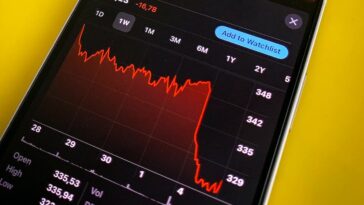 a cell phone with a chart on the screen